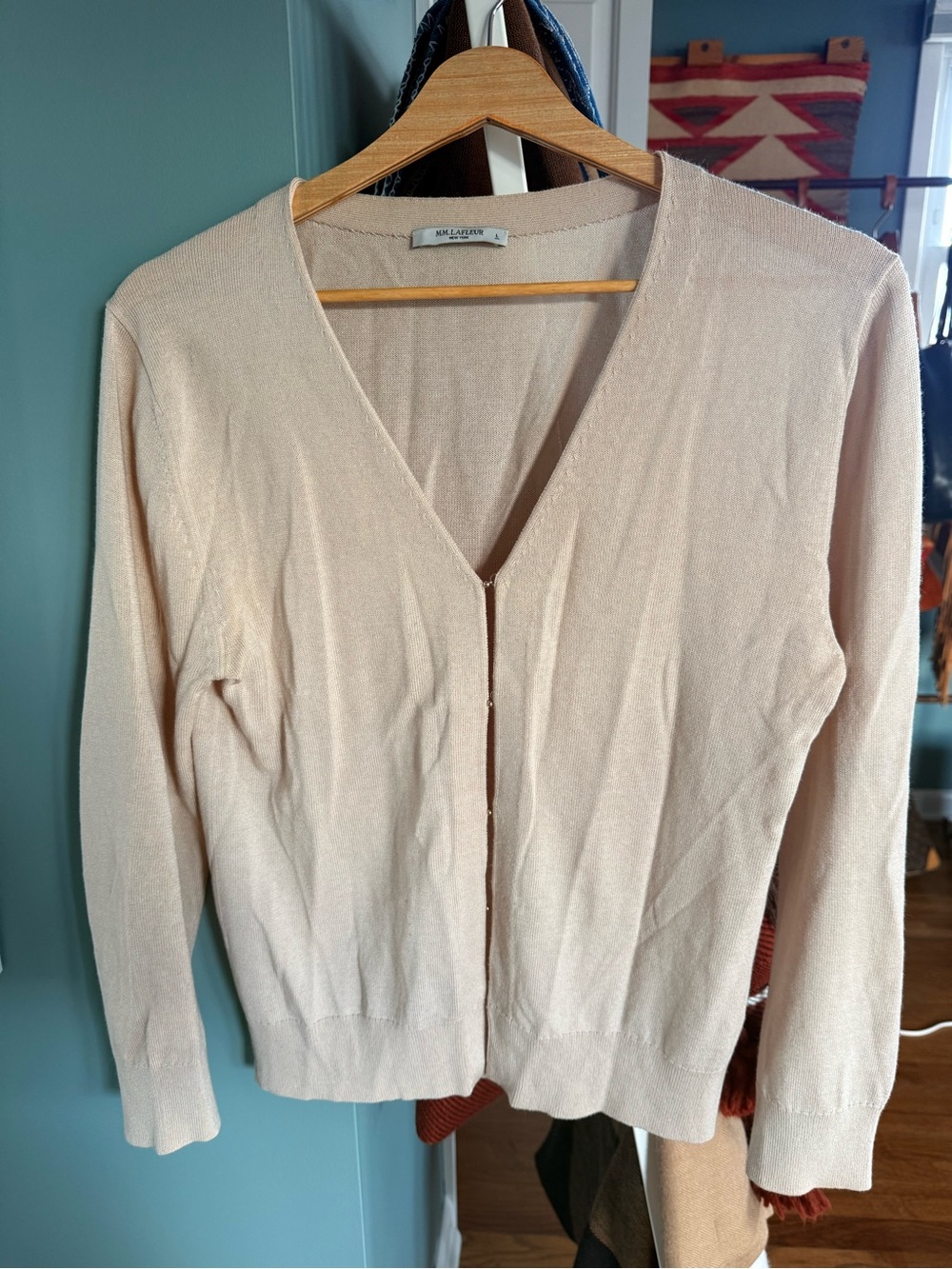 MM LaFleur Soft Beige V-Neck Button Cardigan